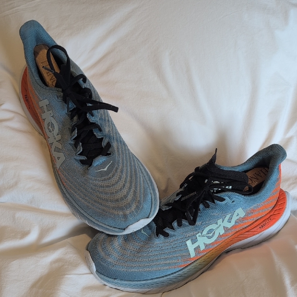 Hoka Sky Blue and Coral Athletic Shoes 10.5US
